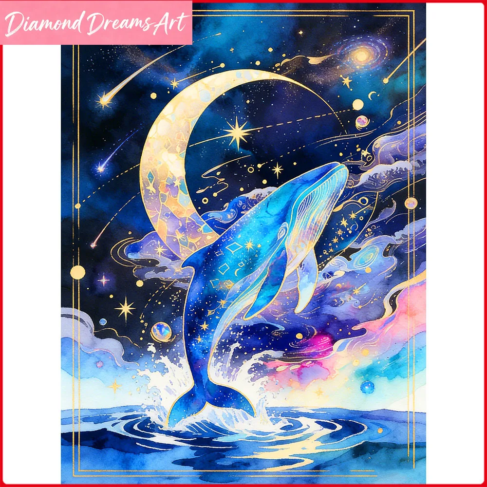 5D DIY Diamond Painting Moon Whale Diamond Mosaic Animal Lan