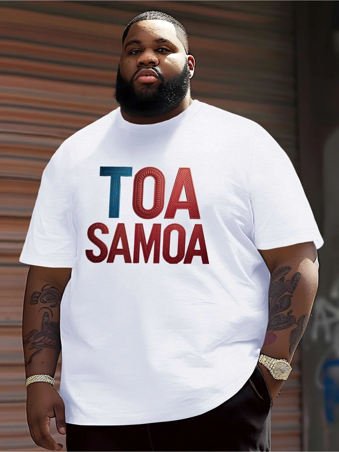 Men'S Plus Size Toa Samoa Polynesian Tribal Graphic T-Shirt | Vibrant Red, Crinkle Texture, Short Sleeve, Round Neck, Casual Sum