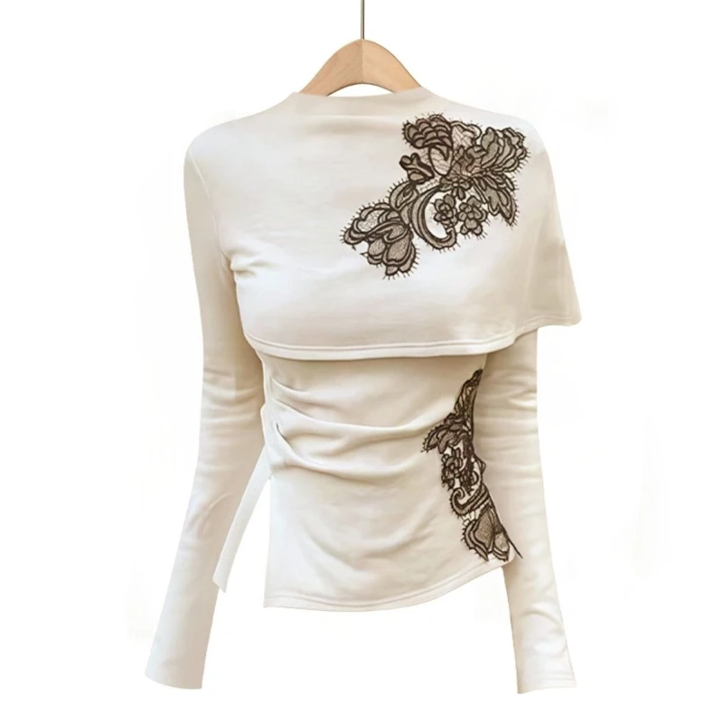 

2025 High-end Lace Patchwork Cape Long Sleeved Top Looks Slim, Casual and Fashionable in Autumn and Winter