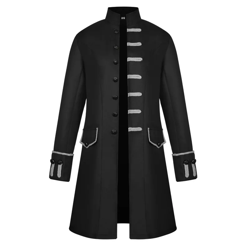 Men's Fashionable Pure Color Steam Punk Style Coat Retro Uniform Medieval Clothing Male Model Spring Season Chinese Production