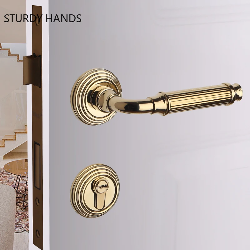 

Light Luxury Zinc Alloy Mute Door Lock Golden High-end Door Handle Locks Interior Silent Lockset Furniture Hardware Accessories