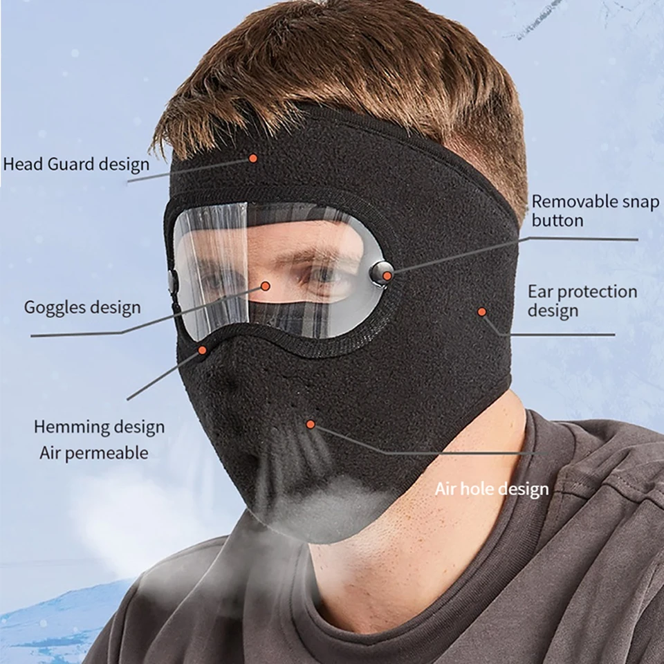 Pullover Cap Autumn Winter Warm Face Mask Fleece Cycle Windproof High-definition Goggles Anti-fog Balaclava Unisex