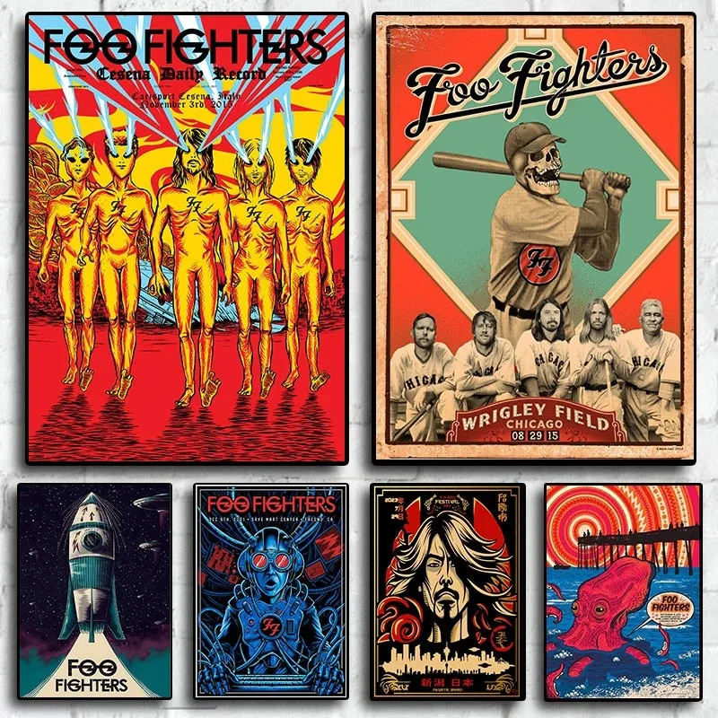 Retro Horror Comic Alien Foo Fighters Poster Rock FF Band Music Concert Cover Skeleton Octopus Canvas Print Wall Art Room Decor