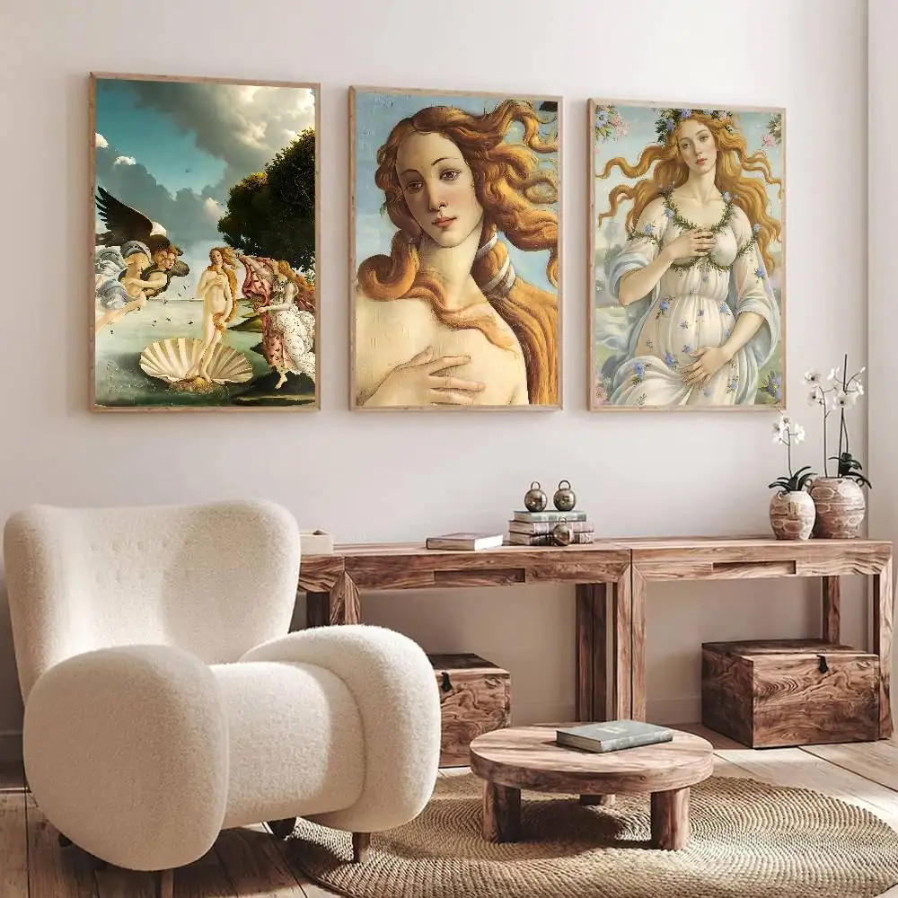 Painting Anime S-Sandro Botticelli Art Venus Poster Self Adhesive Waterproof Ideal For Living Room Bedroom Bar Decoration