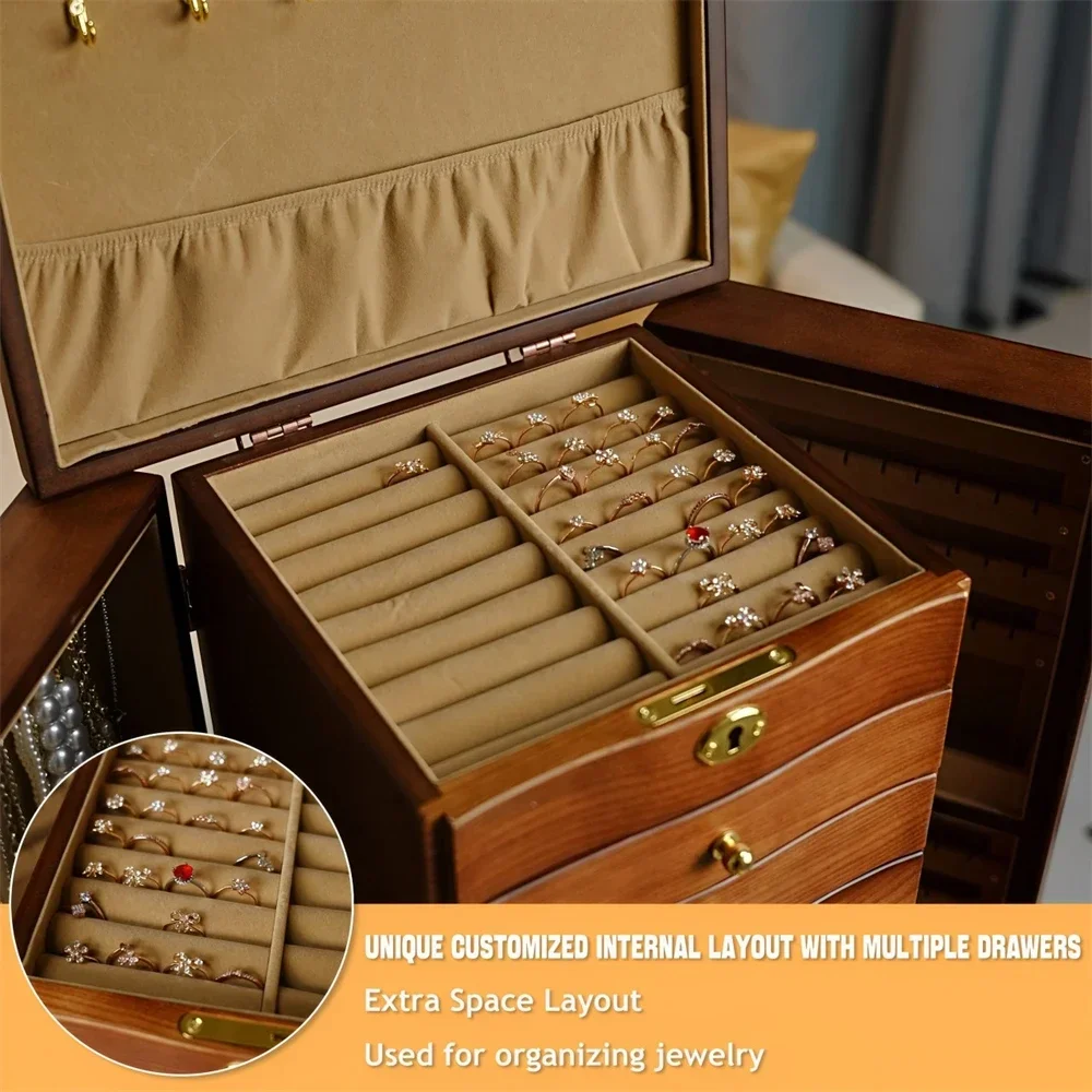 YB 10-Layers Large Wooden Jewelry Box Storage Earring Organizer Display for Bracelet Double door design Jewelry Organizer Box
