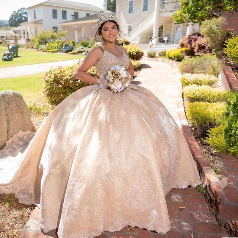 Angelsbridep الكرة ثوب Quinceanera فساتين Vestidos دي 15 أنوس بلينغ الخرز السباغيتي حزام الخامس الرقبة حفلة موسيقية رسمية حزب اللباس