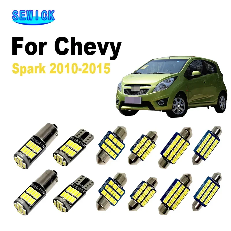 SEWICK 9Pcs Canbus Lampa wewnętrzna do Chevrolet Chevy Spark 2010 2011 2012 2013 2014 2015 Żarówki samochodowe LED Zestaw oświetlenia wewnętrznej mapy kopuły
