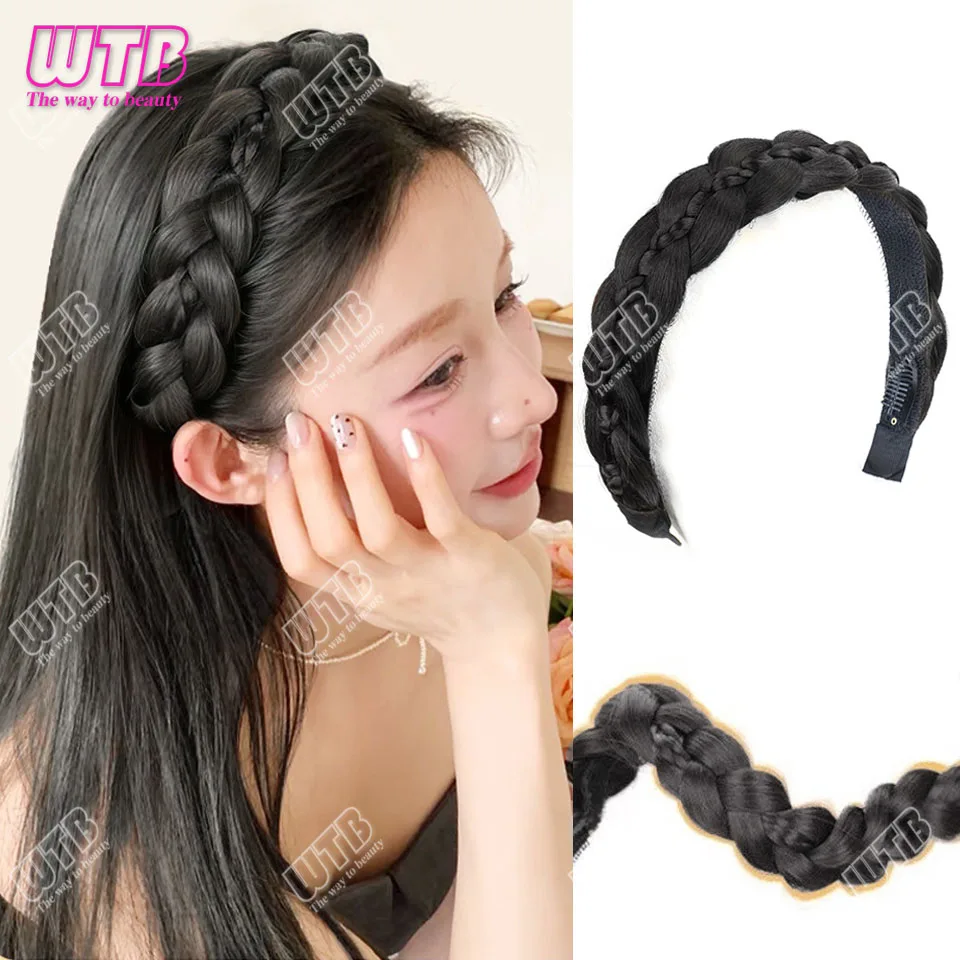 Peluca sintética para mujer, diadema trenzada torcida, aro, accesorios para el cabello a la moda, banda elástica antideslizante para mujeres y niñas