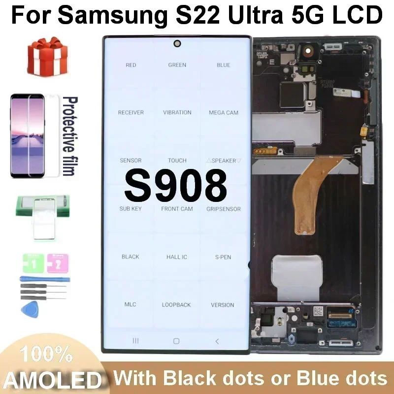 Pantalla SUPER AMOLED S22 Ultra para Samsung Galaxy S22 Ultra 5G S908 S908U S908B/DS pantalla LCD reemplazo de pantalla táctil Digital