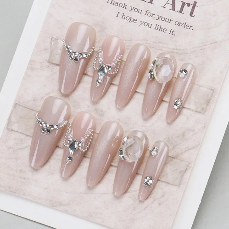 

24PCS Long Cat Eye Almond Fake Nail 3D Design Butterfly Flash Pearl Spicy Girl Fake Nail Acrylic Wearable Nail Art