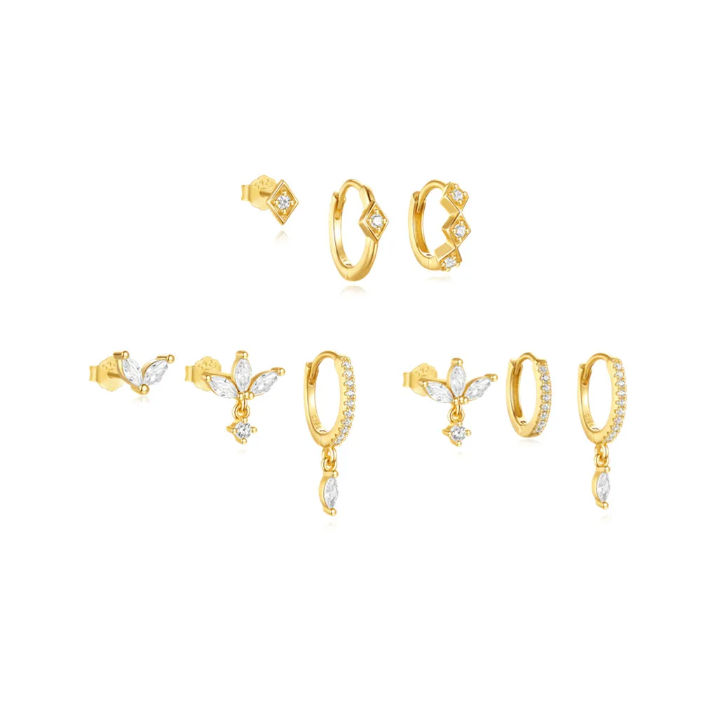 

LENNIK 925 Sterling Silver Earrings sets Women Minimalist ins style rhombus zircon temperament party stud earrings jewelry gifts