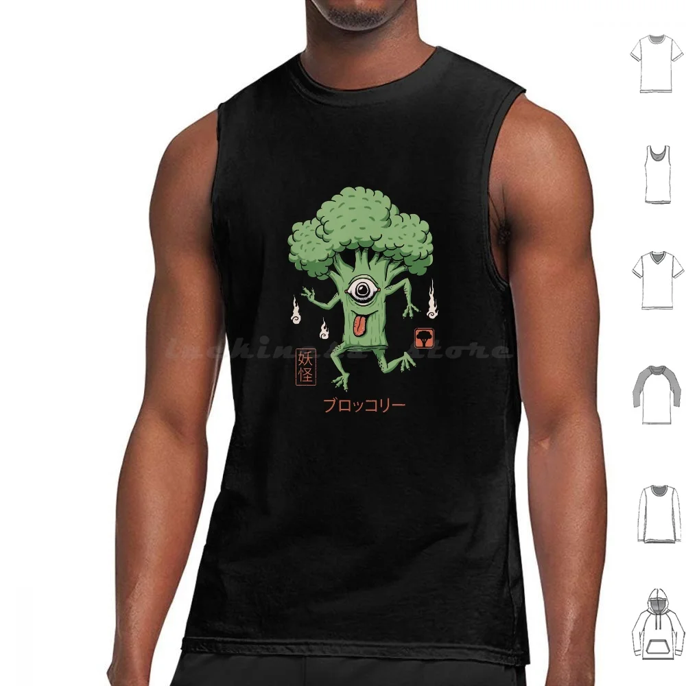 Yokai Broccoli Tank Tops Vest Sleeveless Yokai Broccoli Food Japanese Kawaii Spirit Ghost Monster