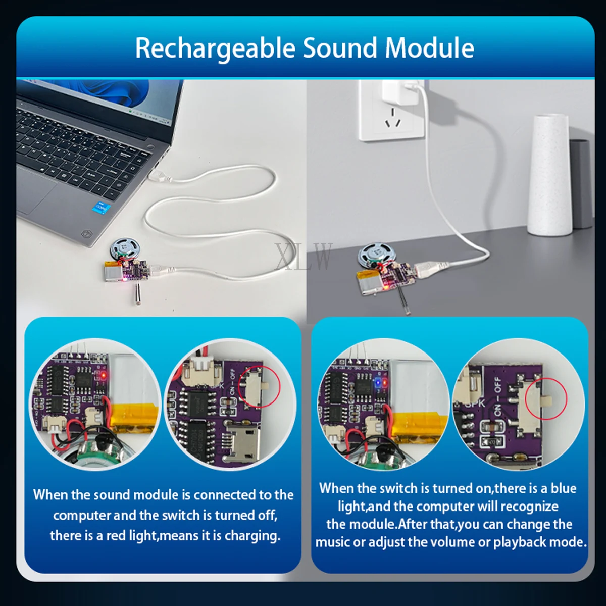 Afbeelding 7: MP3-muziekgeluidsmodule, 4 MB / 16 MB USB-download Voice Chips Lichtsensorbediening Afspelen voor Kerstmis Verjaardagskaart Speelgoed Geschenken