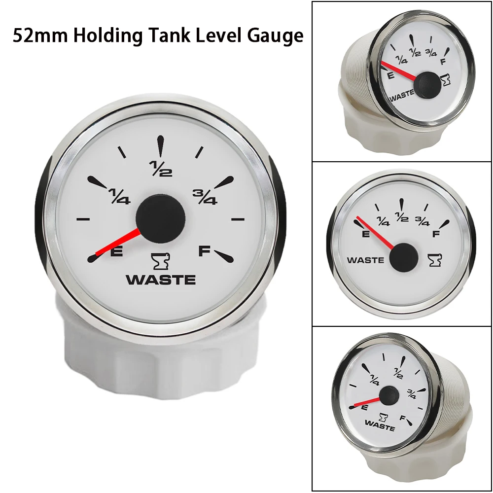 Rhaxel 52mm Holding Tank Gauge Level Meter 0-190ohm 240-33ohm Signal with 8 Colors Backlight 12V 24V for Car Speedboats Marine