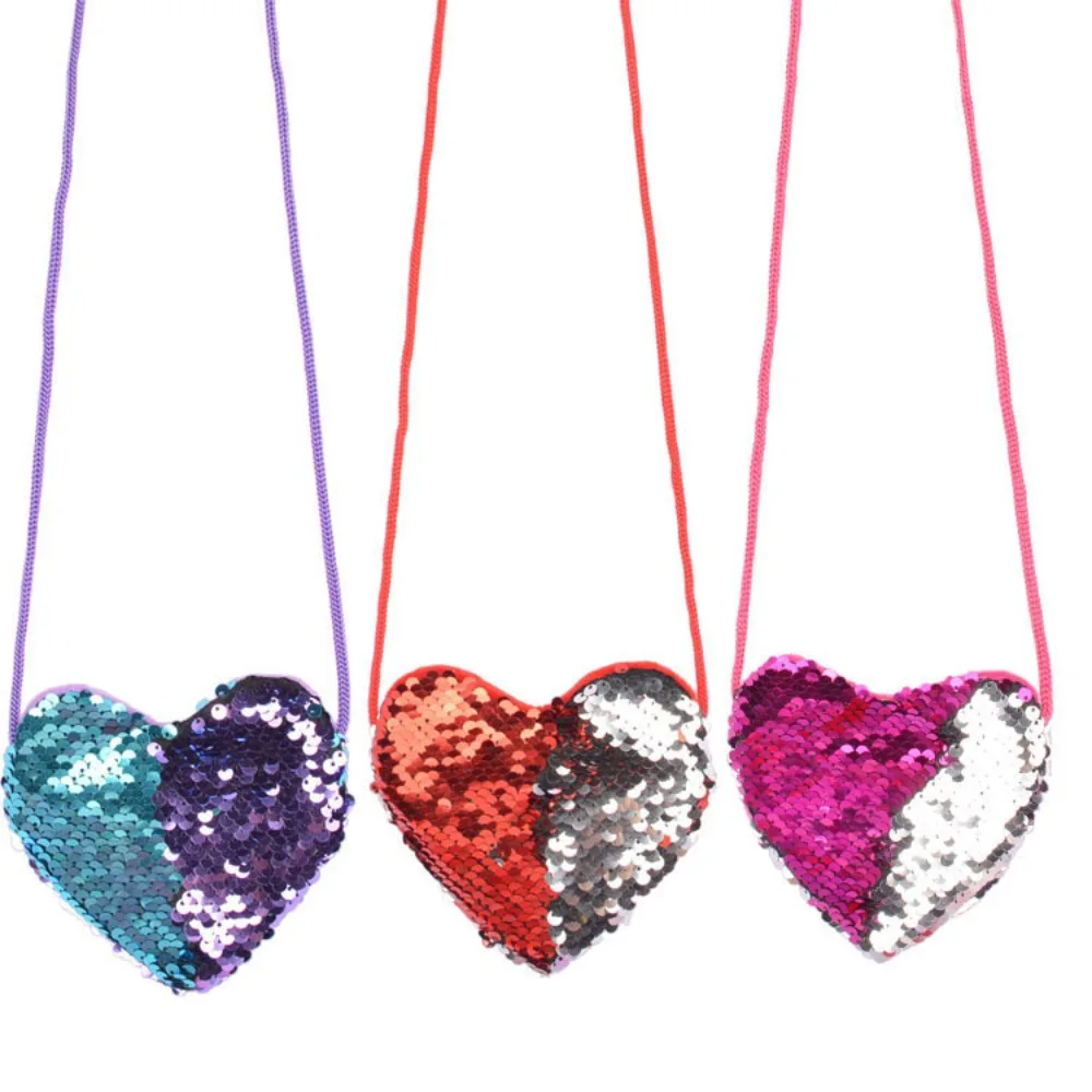 Kids Baby Sequins Heart Mini Backpack Girls Lanyard Crossbody Purse Flip Light Small Wallet Daily Outdoor Travel Holiday Gift