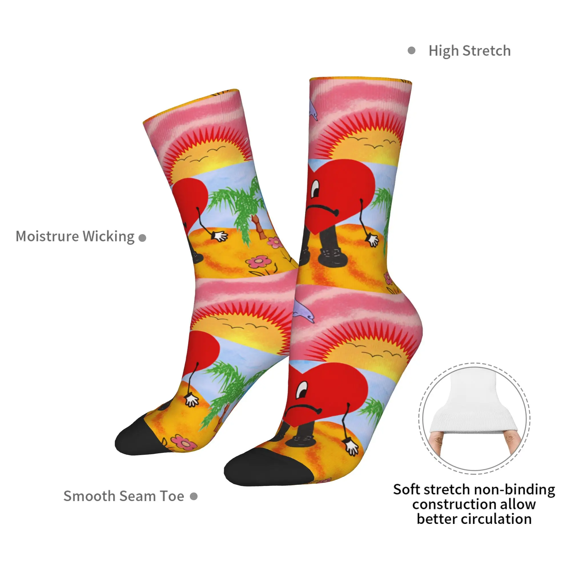 Bads Bunnys Sad Heart Comfy Socks Graphic Stockings Anti-Slip Couple Socks Warm Soft Winter Korean Running Sports Socks