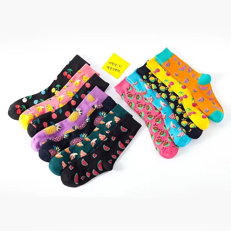 Funny Women Socks Men Novelty Cartoon Socks Fruit Food Avocado Banana Lemon Cherry Watermelon Cotton Harajuku Hip Hop Crew Socks