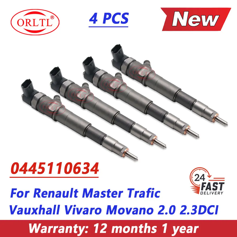 4PCS 0445110634 0445110635 166091245R 8200912052 95518865 Diese Injector for Nissan NV400 Renault Master Opel Movano 2.0 2.3 dCi
