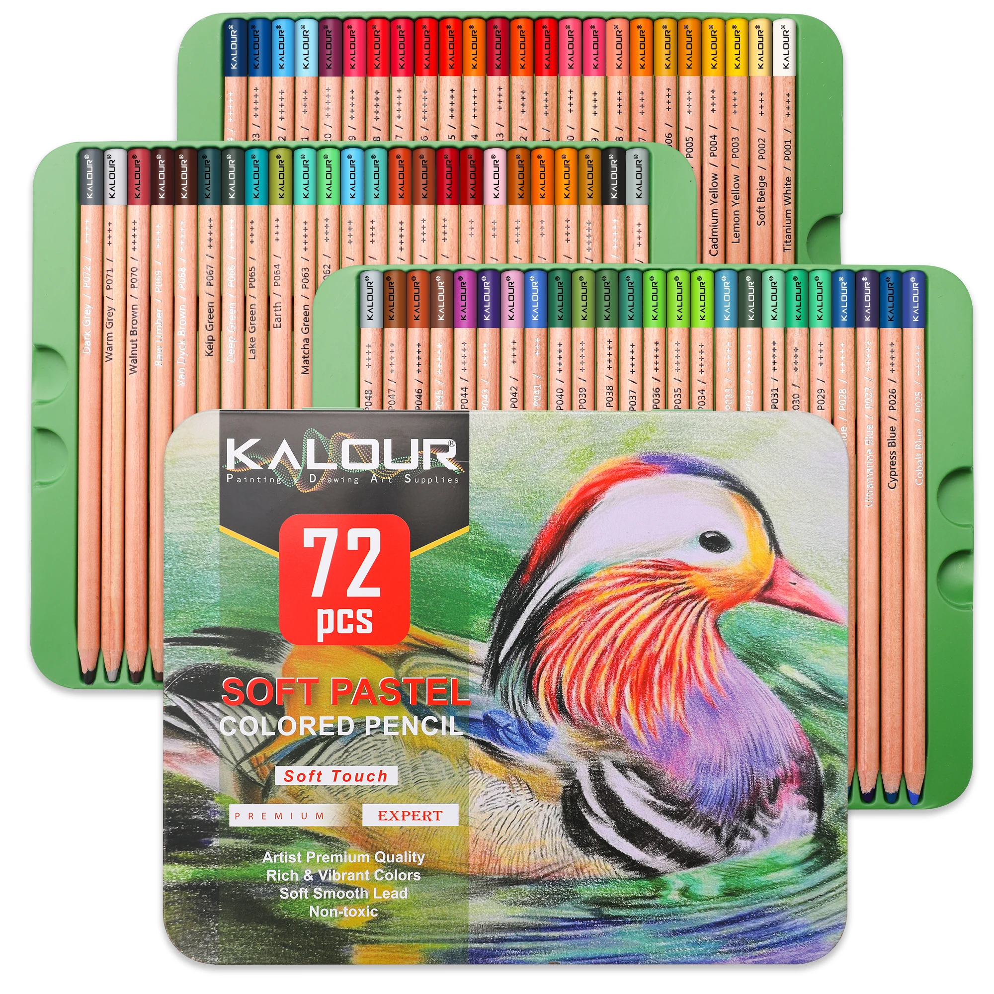 KALOUR-lápiz de carbón para principiantes y artistas profesionales, 50/72 piezas, colores vibrantes, núcleo suave, color Pastel, caja de lata