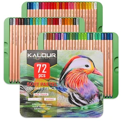 KALOUR 50/72 Pcs Vibrant Colors Soft Core Soft Pastel Colored Charcoal Pencil Colored in Tin Box,for Beginners & Pro Artists