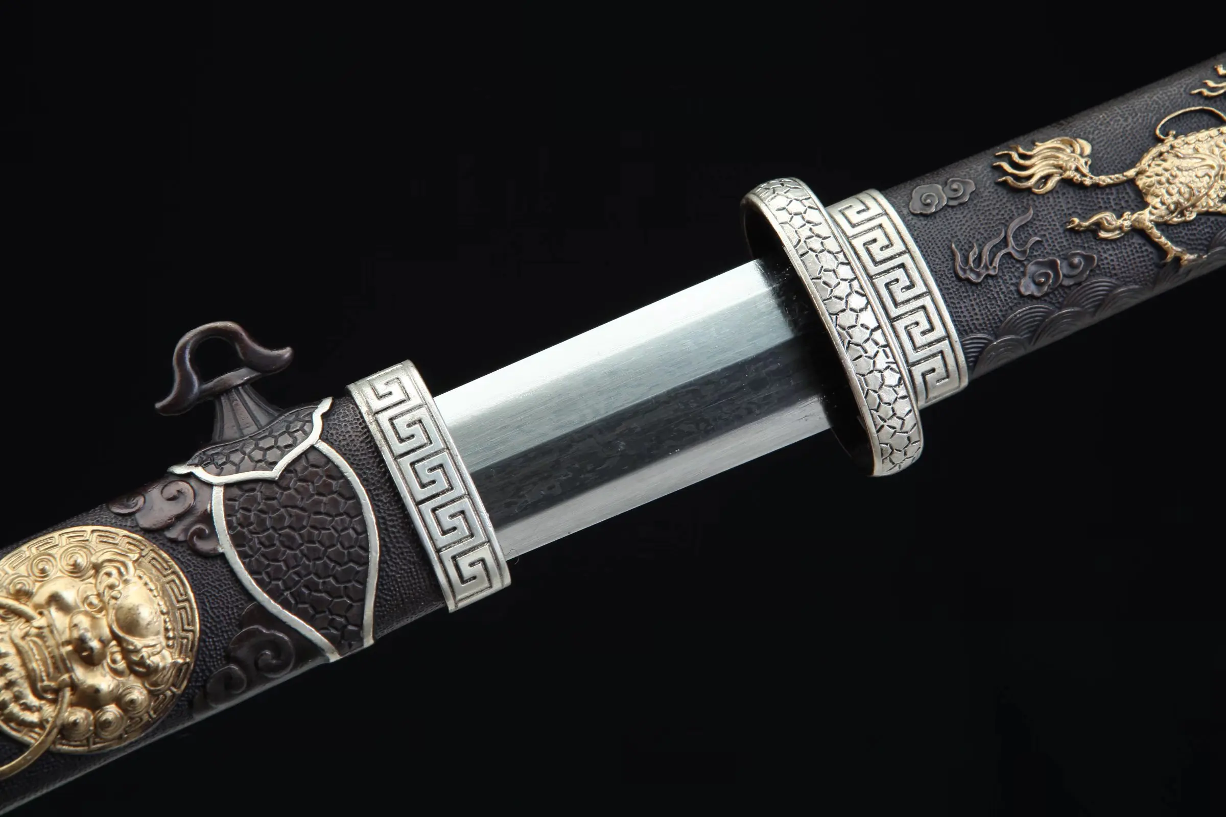 50cm medieval Damascus steel sword hand forged gold silver black bronze three color pattern steel weapon samurai sword katana