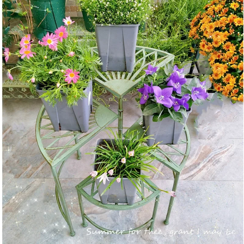 Rotatable Garden Plant Stand Iron Multi-Tier Flower Shelf Balcony Corner Display Rack Outdoor Decorative Plant Holder for Patio