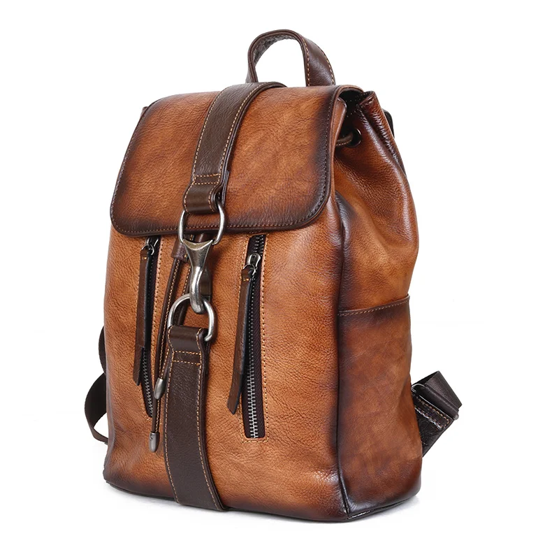 Natural Skin Women Backpack For Girls School Book Bags Daypack Knapsack Retro Female Travel Laptop Bag Genuine Leather Rucksack