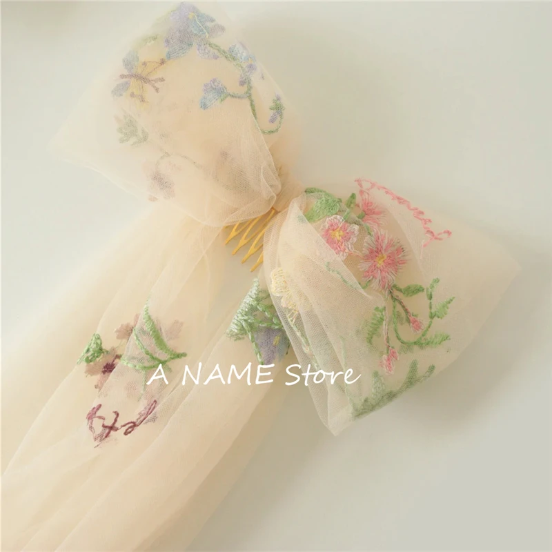 Floral Bridal Wedding Hair Bows Veils With Comb Botanical Bachelorette Party for Bride Bridesmaid Accessories Embroidered Unique