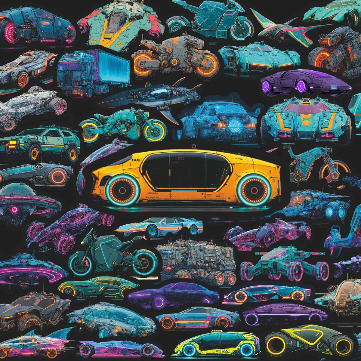 

50Pcs Cyberpunk Neon Sports Car Stickers, Waterproof for Suitcase Scrapbook Car Helmet Phone Guitar Fridge Skate Decals