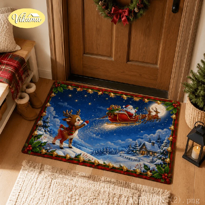 VIKAMA Christmas Snow Scene Door Mat—Soft Warm and Non-Slip Ideal for Bedroom Entrances Next to Beds Bathrooms and as Home Decor
