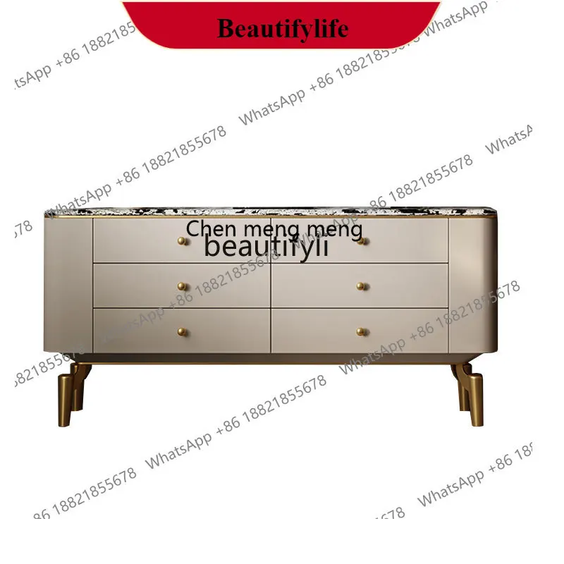 

G153 Light luxury marble dining side cabinet integrated wall luxury stone locker stainless steel dining side cabinet