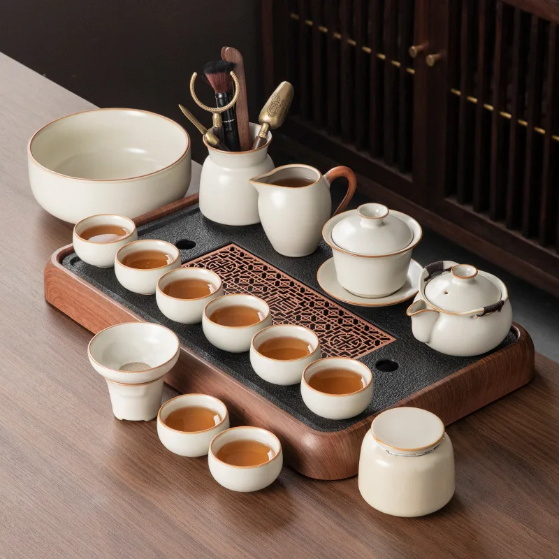 

Ru kiln ceramic kung fu set household tea set teapot teacup tray table a complete set