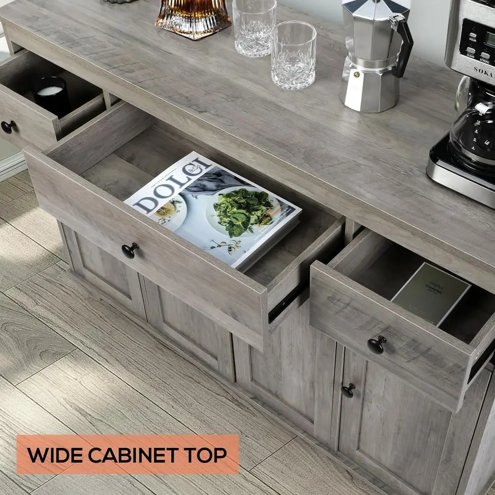 Large 47.2 Kitchen Storage Sideboard with 3 Drawers and 4 Doors, Ideal for Coffee Bar or Dining Area