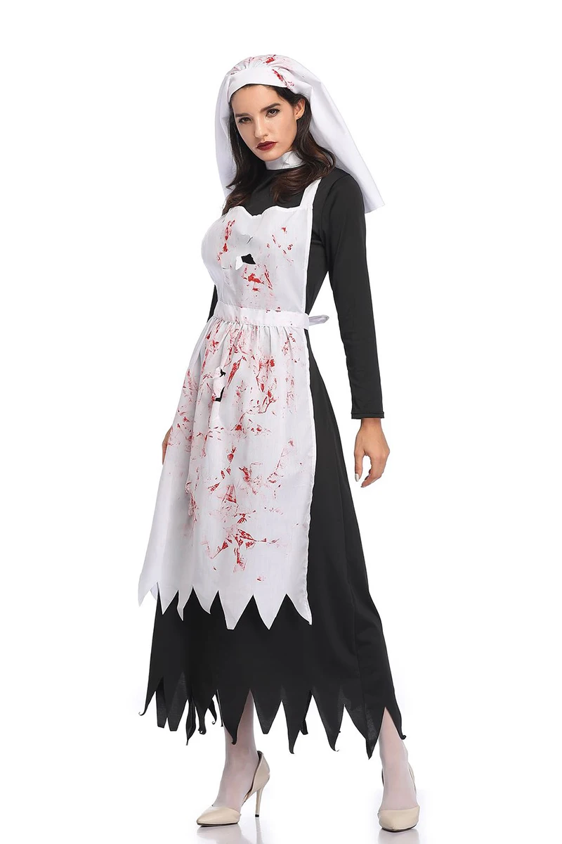 

Bloody loween Zombie Nun Costume Adult Terror Maid Outfit Stage Performance Women's Clothing Large Size Bloodstained