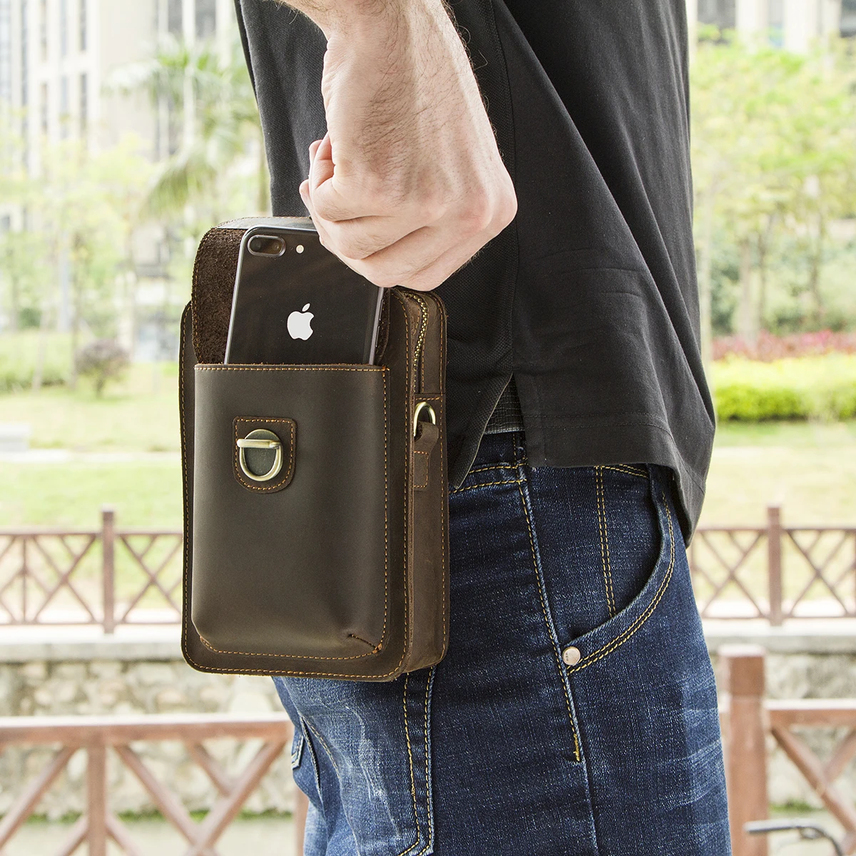 Contact\'s Genuine Leather Waist Packs Men Phone Bags with Passport Holder Messenger Shoulder Bag for Man Travel Belt Bag Small