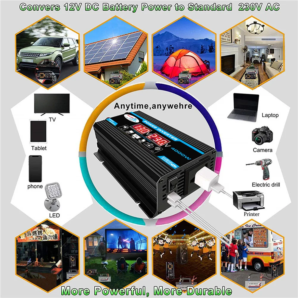 Dual LCD Digital Display Car Power Inverter Car Charger Converter Voltage Transformer for Auto Steamboat Accessories