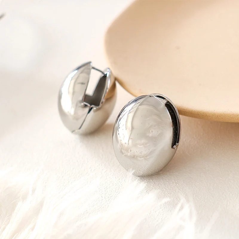 Foxanry Prevent Allergy Ellipse Geometric Hoop Earrings For Women Girls Minimalist Classic Trendy Elegant Birthday Jewelry Gifts