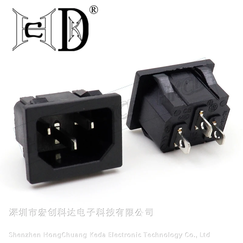 2pcs AC-05 IEC320 C14 AC Power Inlet Socket 10A 250V Snap-in Panel Mount 3 Pin Solder Lug
