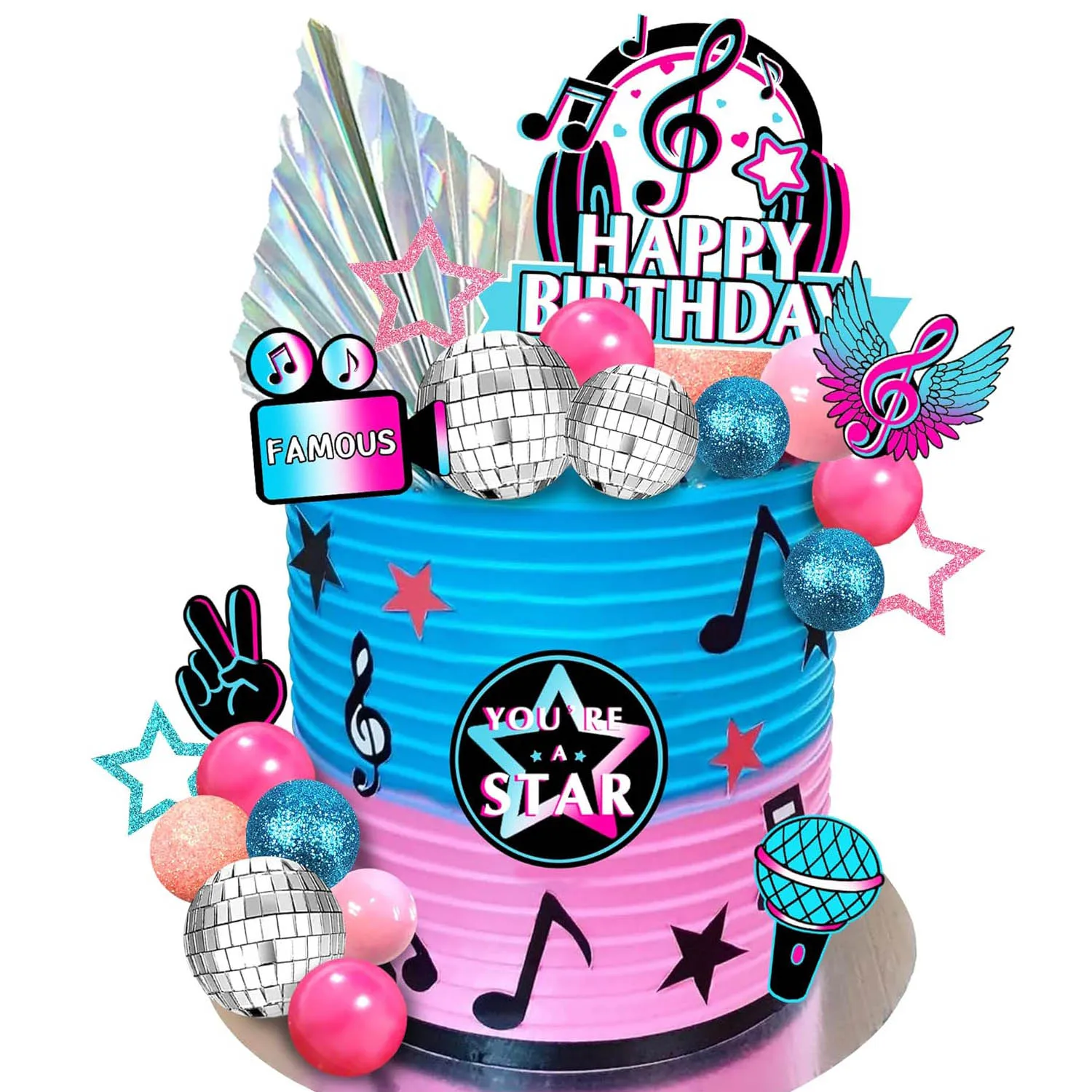 Musik-Kuchenaufsatz-Set, STERN BERÜHMTE, musikalische Geburtstagsparty-Kuchendekorationen für Musik, Karaoke-Thema, Geburtstagsparty-Zubehör – Detail 6