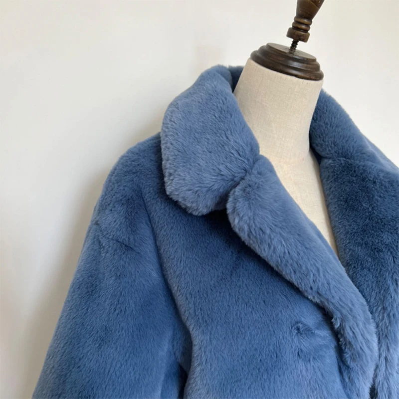 Blue Cropped Plush Fur Coat Women Ins Chic Street Fashion Girls Winter 2023 New Trend Faux Rabbit Fur Jacket Coats Short Outwear