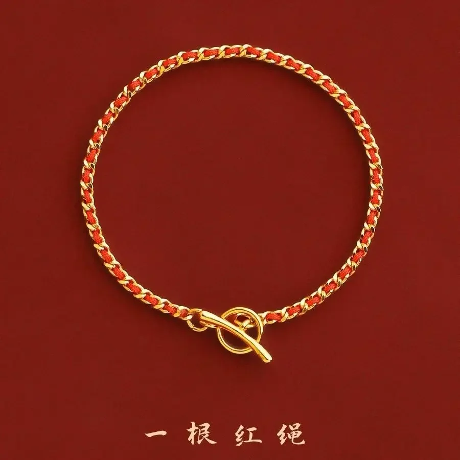 

Redline 14k Gold Plated Couple's Life Year Foot Chain Bracelet Women's Anklet French Small HandRope Golden Color Hand Strand Ins