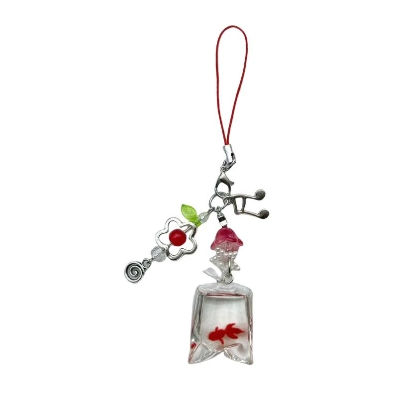 Handmade Fish Bead Phone Lanyard Unique Bag Accessories Resin and Metal Texture Fashion Statement Item for Phone Key Bag