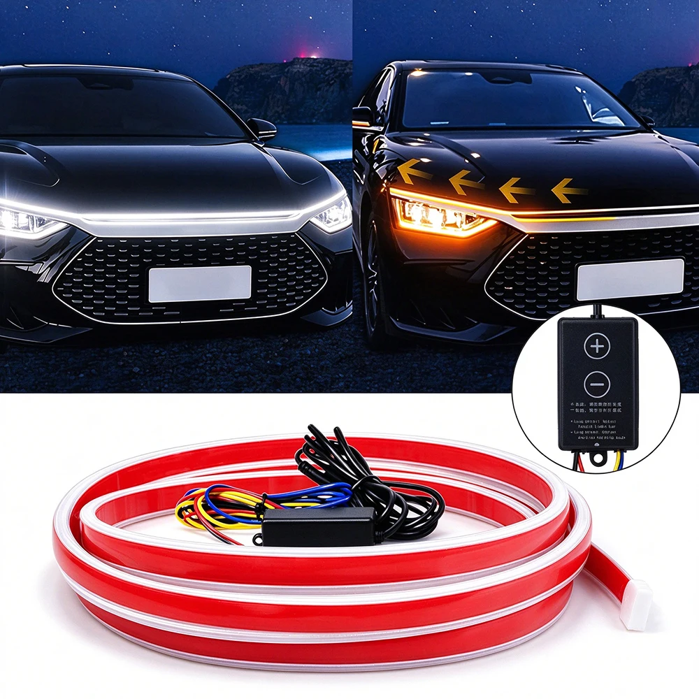 1set Scan Start Turn Animated Ambient Decoration bar Car Hood Led Light Strip Flexible Universal Headlight for Car Hoods