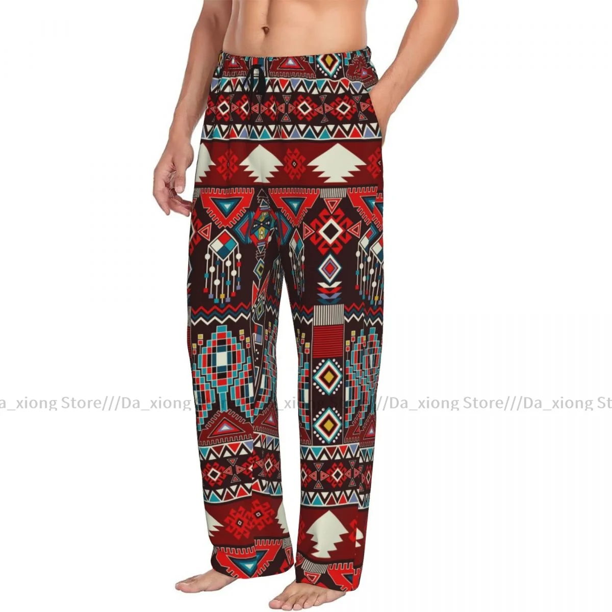 Pijama casual solto masculino, calça de banho americana Navajo Lounge, longa Homewear, calça para dormir