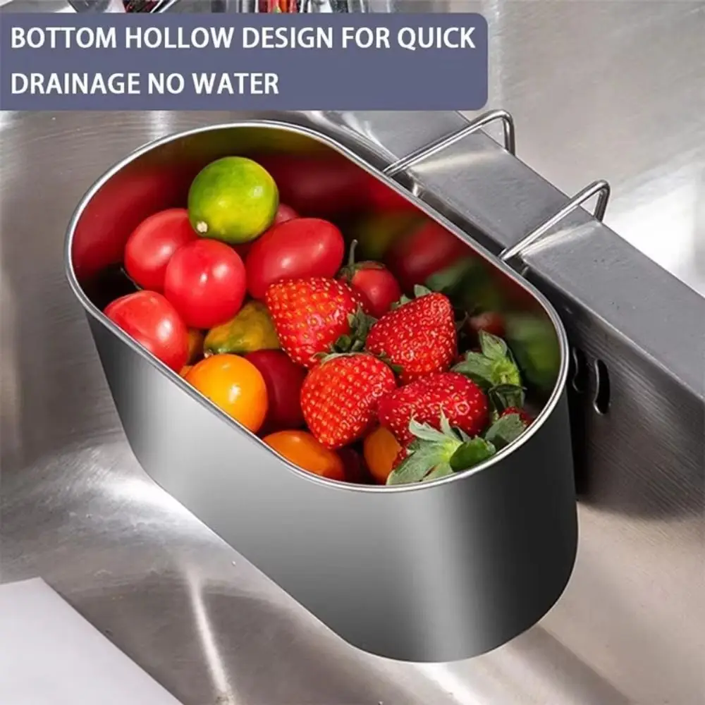 

Stainless Steel Portable Strainer Rust-Resistant Space-Saving Kitchen Sink Drain Rack Time-Saving Wall Hanging Kitchen Strainer