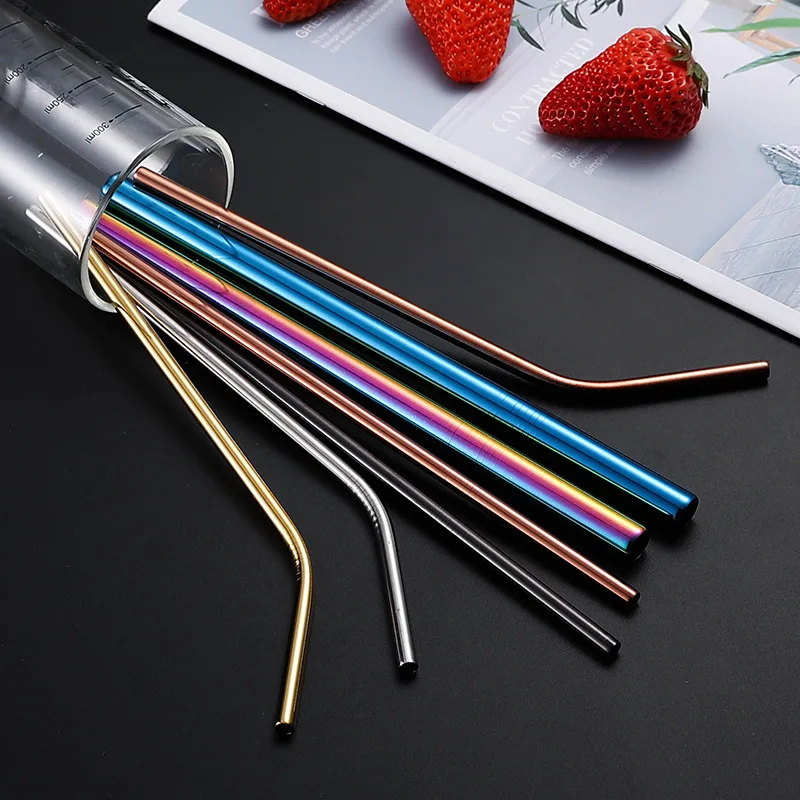 Reusable Metal Drinking Straws 18/10 Stainless Steel Straws Set Eco-friendly Bent Straight Drinks Straws for Cocktail Bar