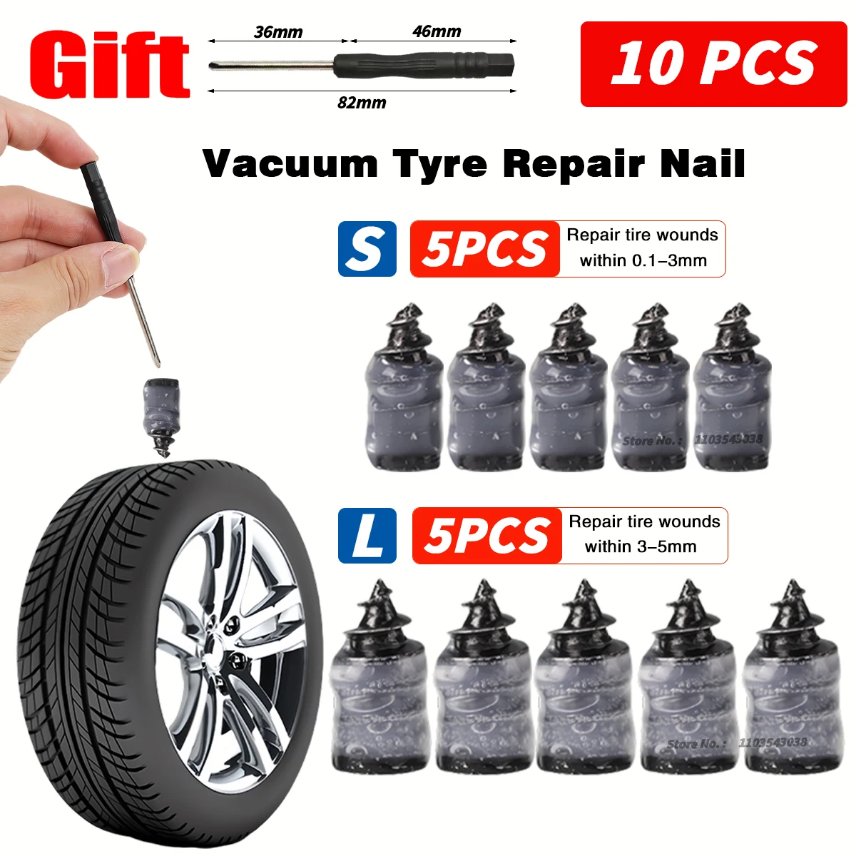 10-100PCS Universal Vacuum Car Tyre Repair Rubber Nail For Car Motorcycle Scooter Tubeless Tire Repair Kit Glue Free Tire Nails