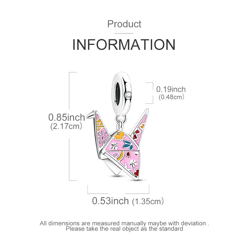 Plated 925 Silver Origami Crane Pink Charms Bead Fit 925 Charms Bracelet Beads Hopeful Peaceful Blessings Jewelry Gift for Women