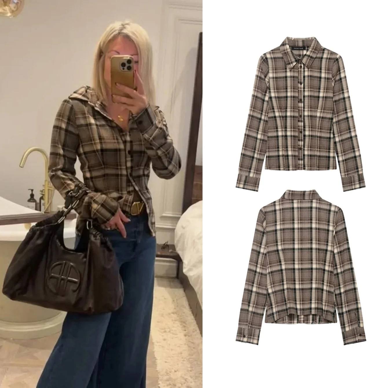 

Женская повседневная клетчатая рубашка, весна-осень, новые женские шикарные однобортные блузки с длинным рукавом, женские повседневные уличные рубашки OL