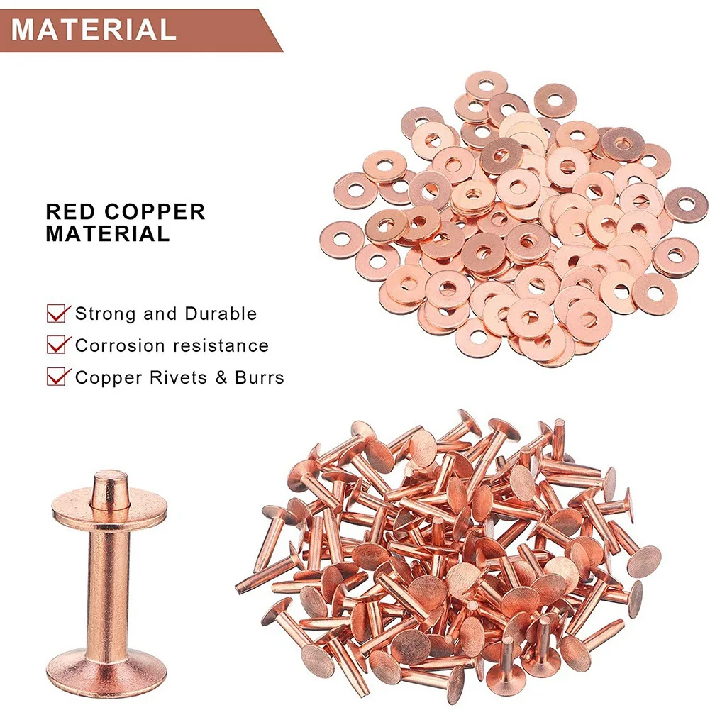 ABLJ 100 Sets Of Copper Rivets And Burrs,Leather Belt Wallets, Leather Copper Rivets (9/16 Inches)